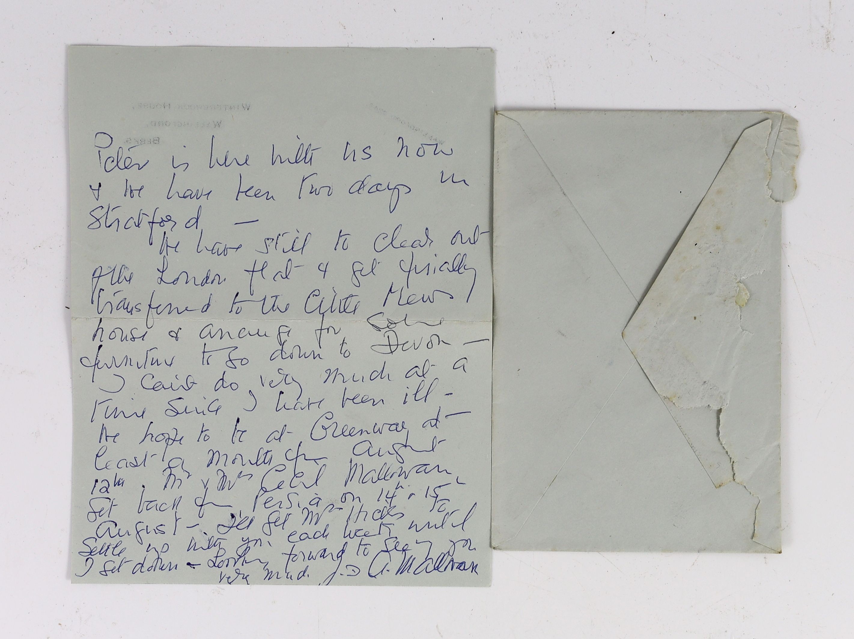 A manuscript letter from Agatha Christie to Mrs Elliot on Winterbrook House notepaper